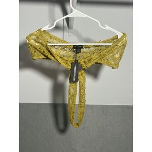 PRETTYLITTLETHING Women's Green Textured Tassel Ring Halterneck Bandeau Top US